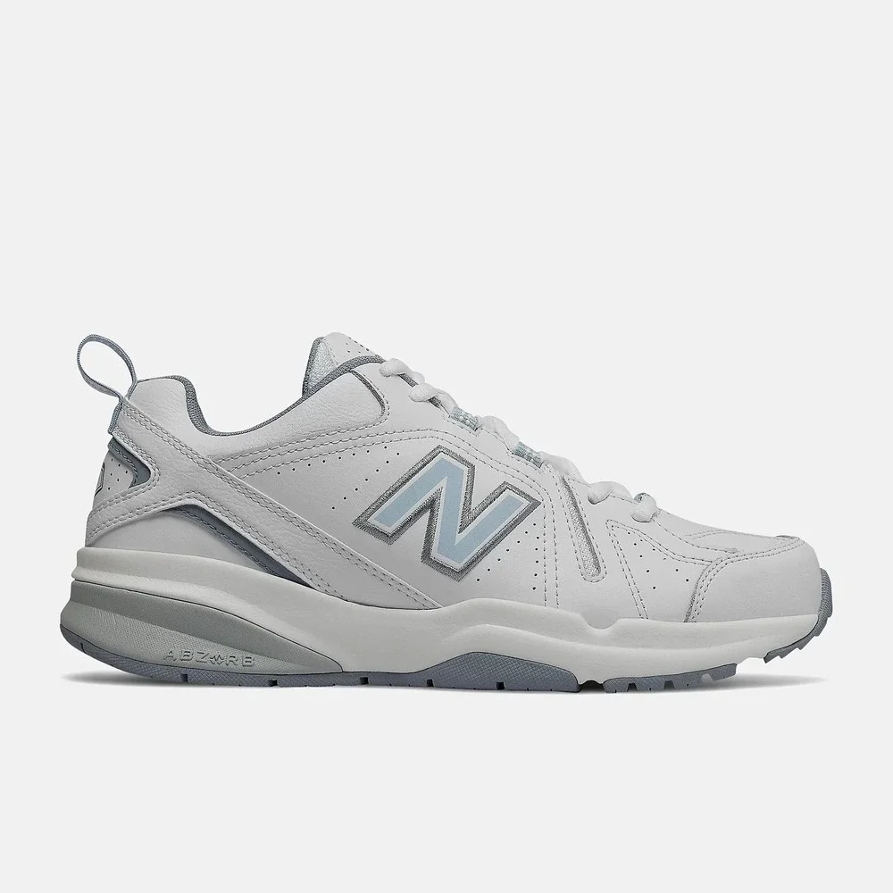 New Balance 608v5 White Blue Leather Training Shoes WX608WB5 Womens 7.5 Narrow